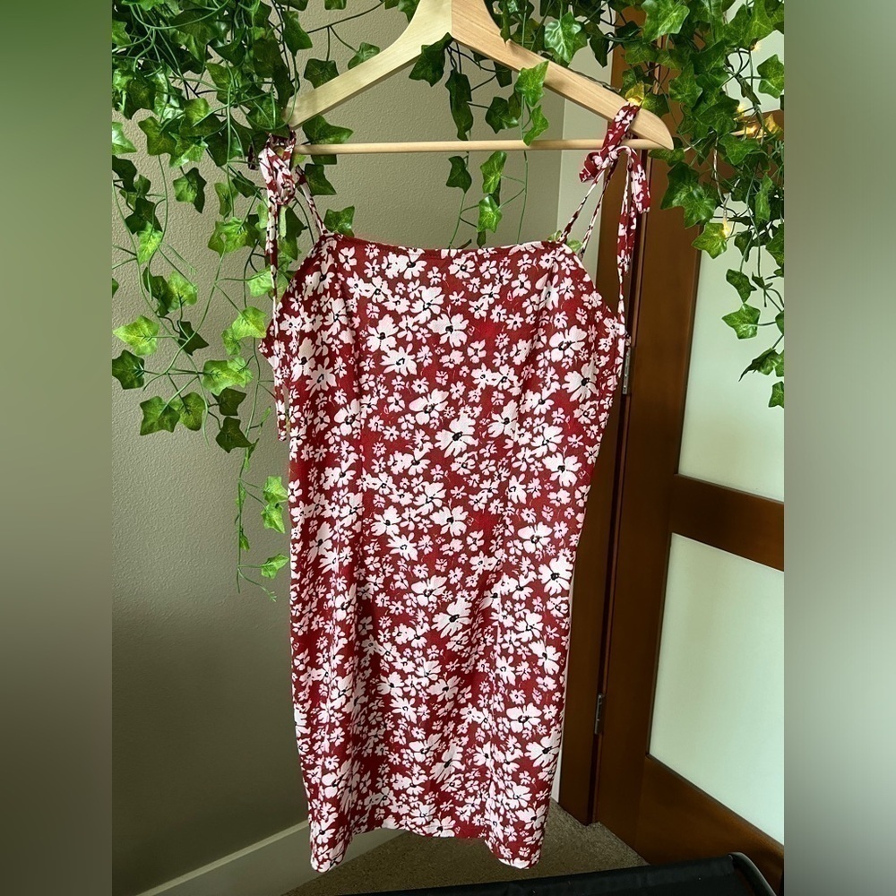 Red and white tie string mini dress size large